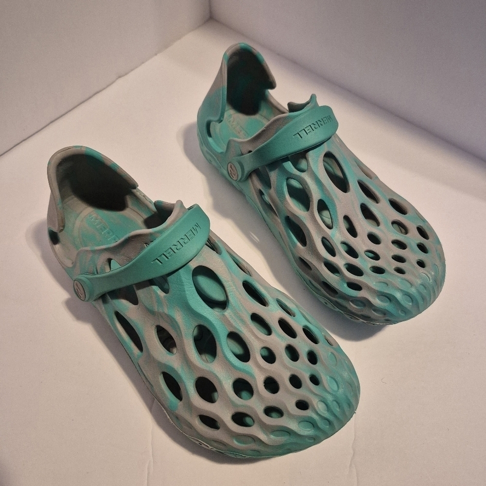 Merrell women's size 5 Hydro Moc slip on sandal water shoes gray and teal
